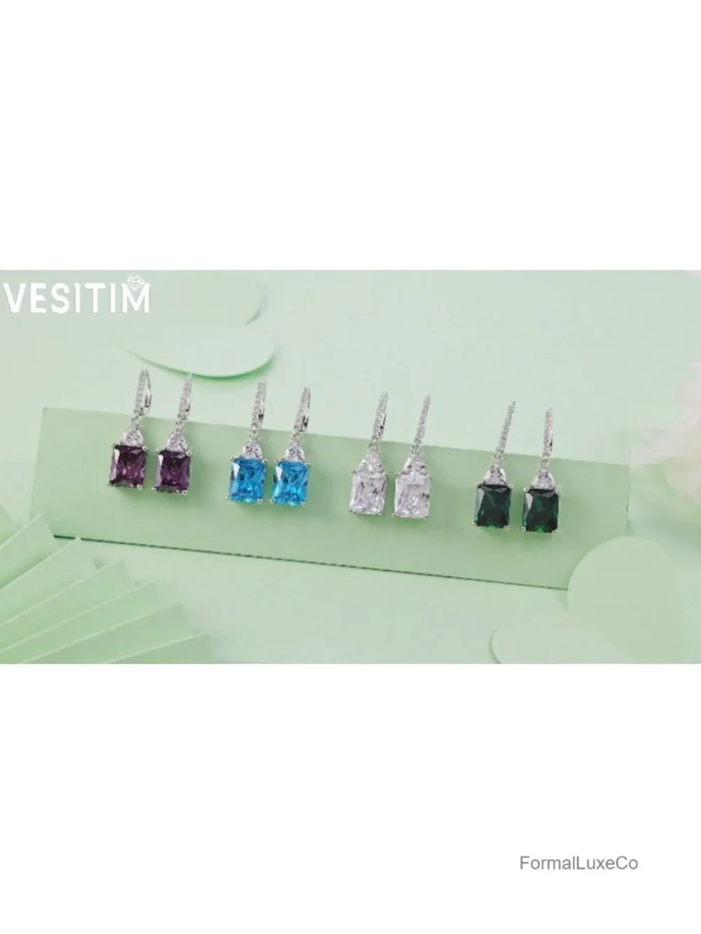 Emerald Cut Dangle Earrings 925 Sterling Silver Leverback Hypoallergenic Women